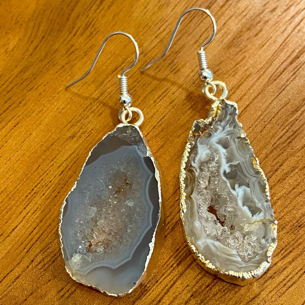 Gemstone Quartz Geode Drop Earrings